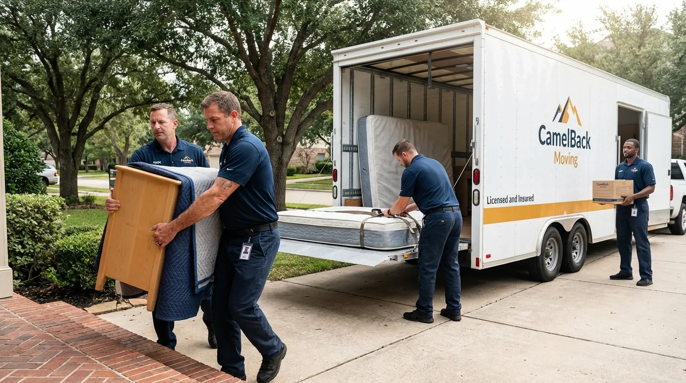 Crew loading residential truck for cross-state move from York Beach, ME