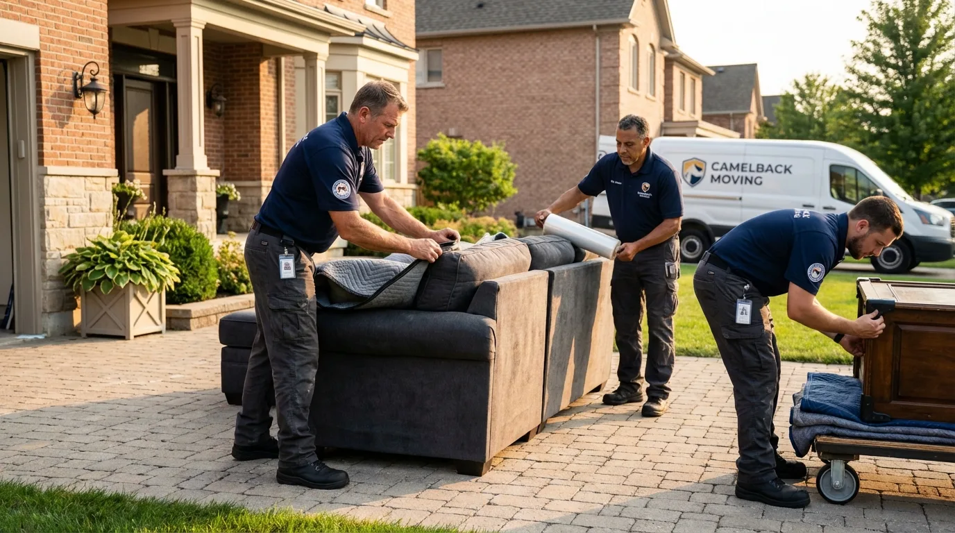 Large estate moving crew wrapping furniture in York Beach, ME